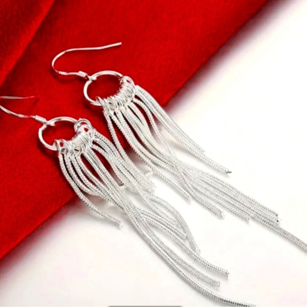 Multi-Chain Sterling Silver 2” Hanging Earrings - New